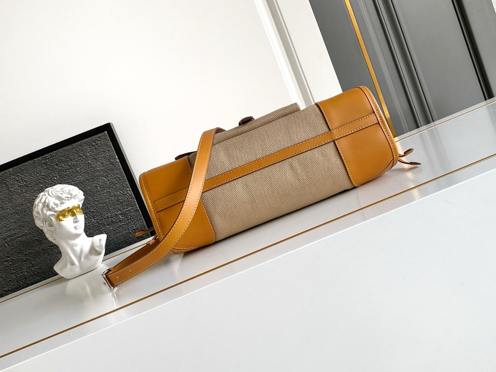 Prada Medium Linen Top Handle Bag – Natural & Amber
