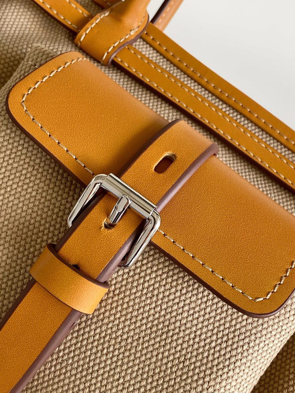 Prada Medium Linen Top Handle Bag – Natural & Amber