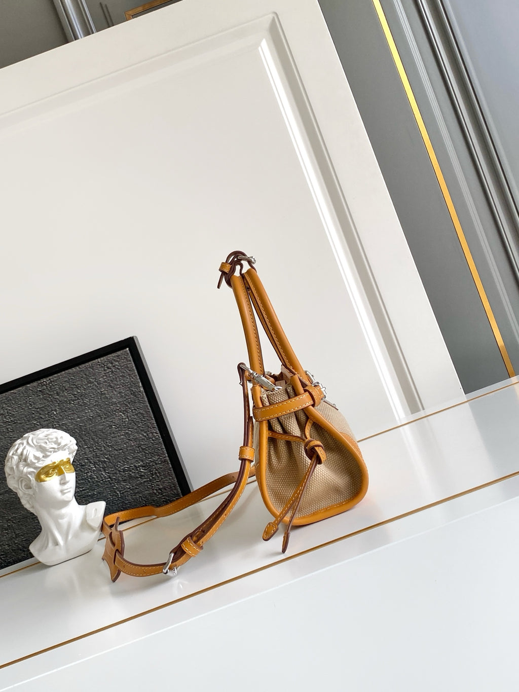 Prada Mini Linen Top Handle Bag – Natural & Amber