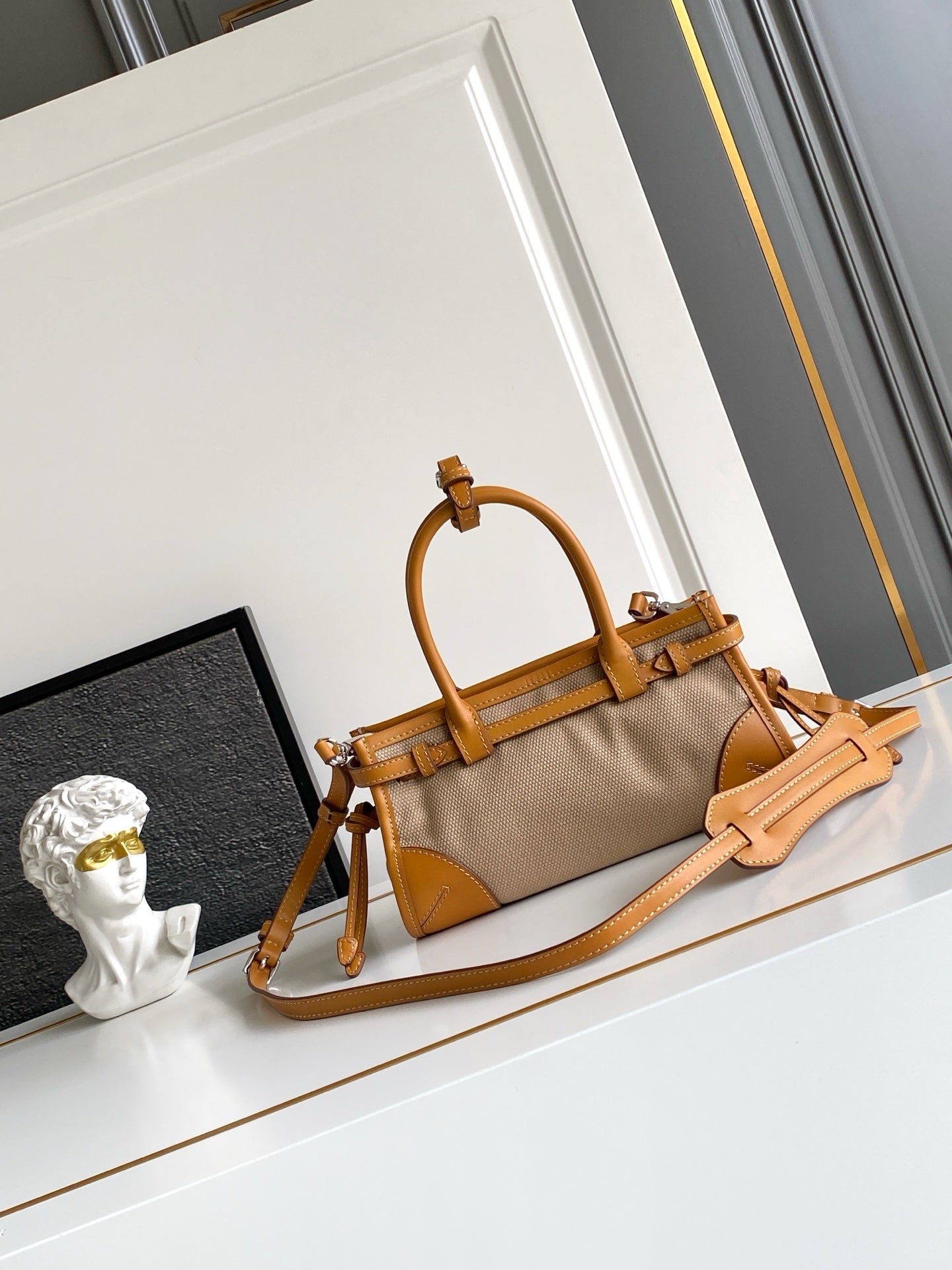 Prada Mini Linen Top Handle Bag – Natural & Amber