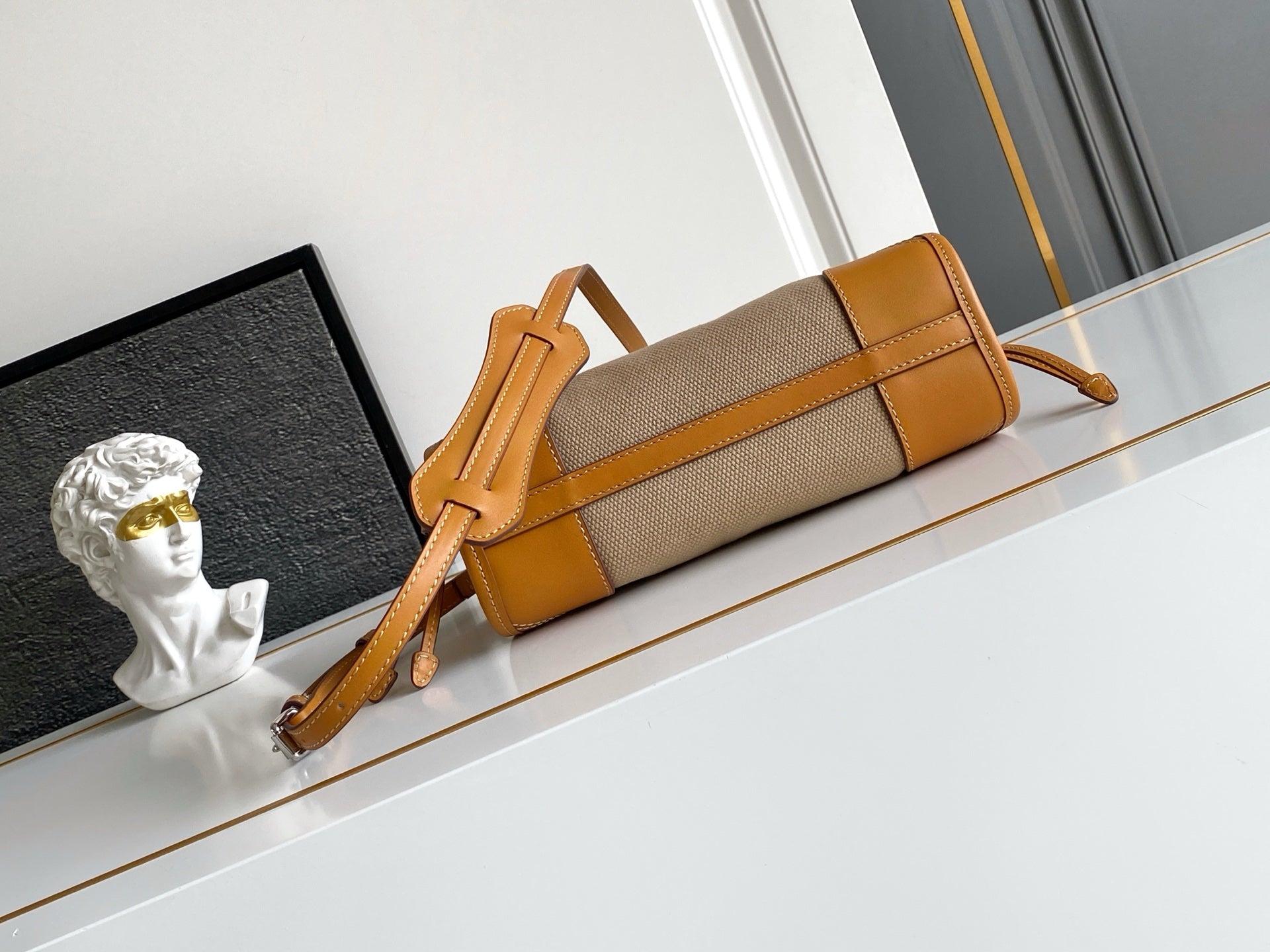Prada Mini Linen Top Handle Bag – Natural & Amber