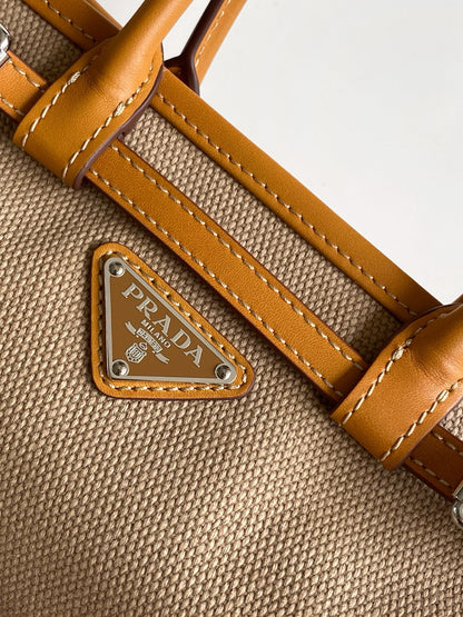 Prada Mini Linen Top Handle Bag – Natural & Amber