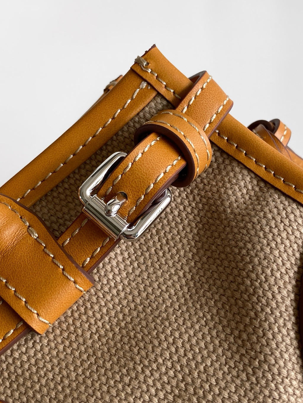 Prada Mini Linen Top Handle Bag – Natural & Amber