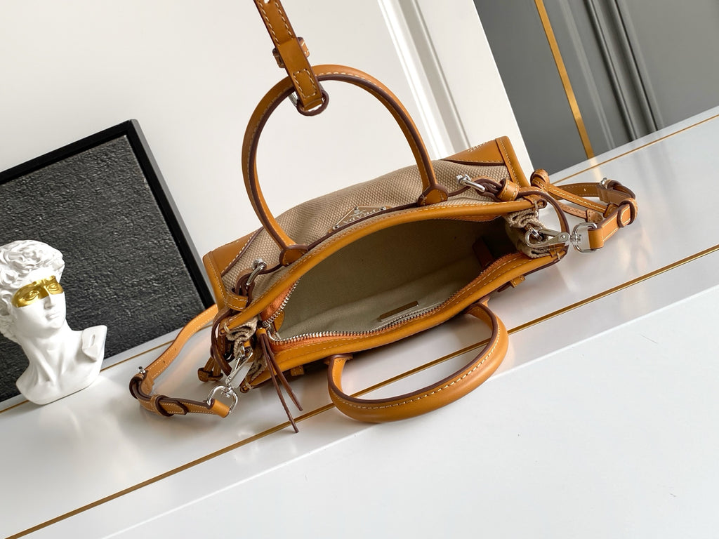 Prada Mini Linen Top Handle Bag – Natural & Amber