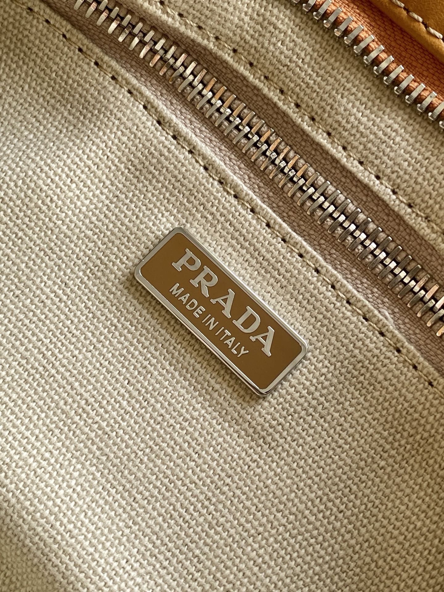Prada Mini Linen Top Handle Bag – Natural & Amber