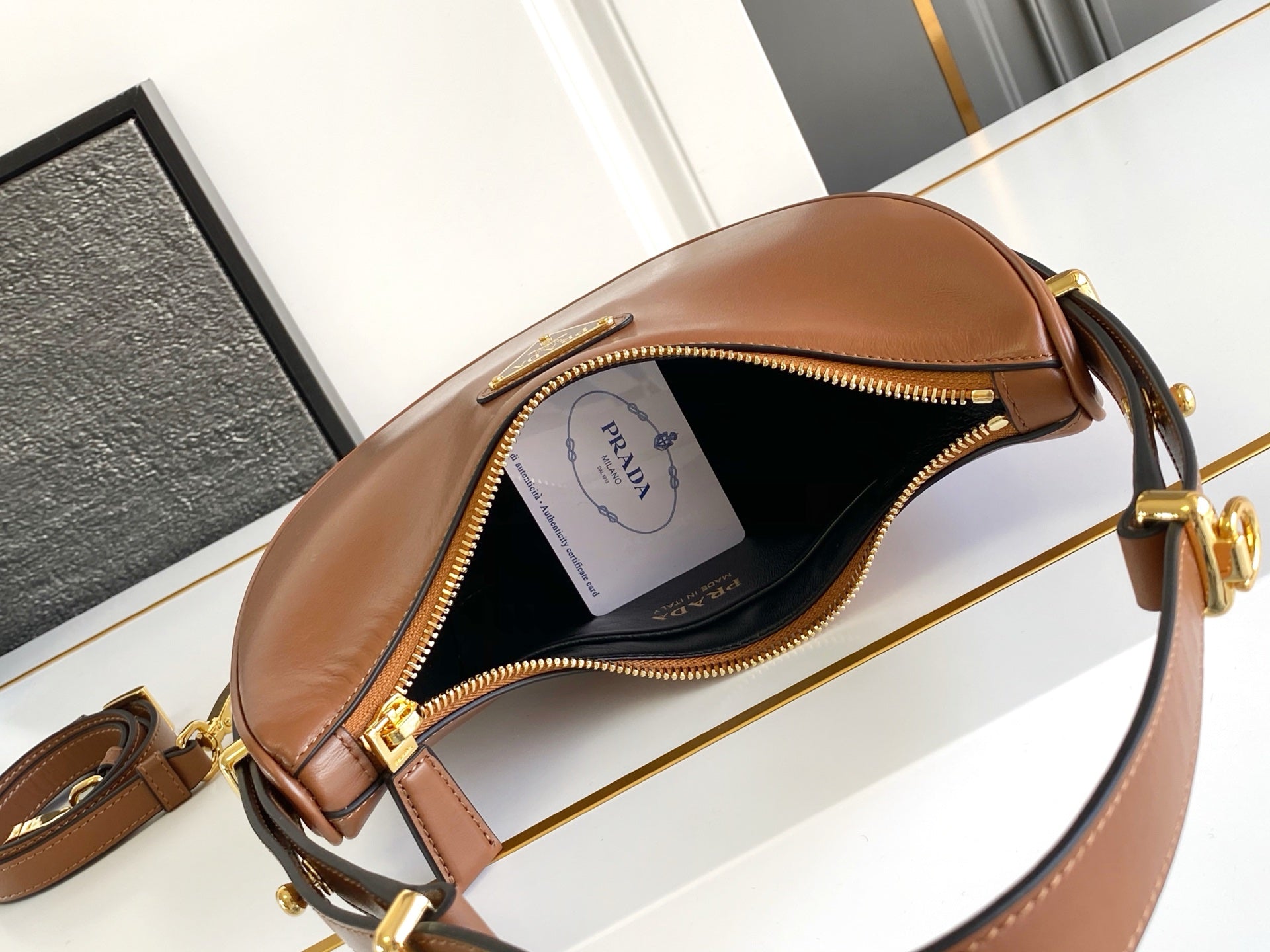 Prada Arque Hobo Bag – Cognac Brown