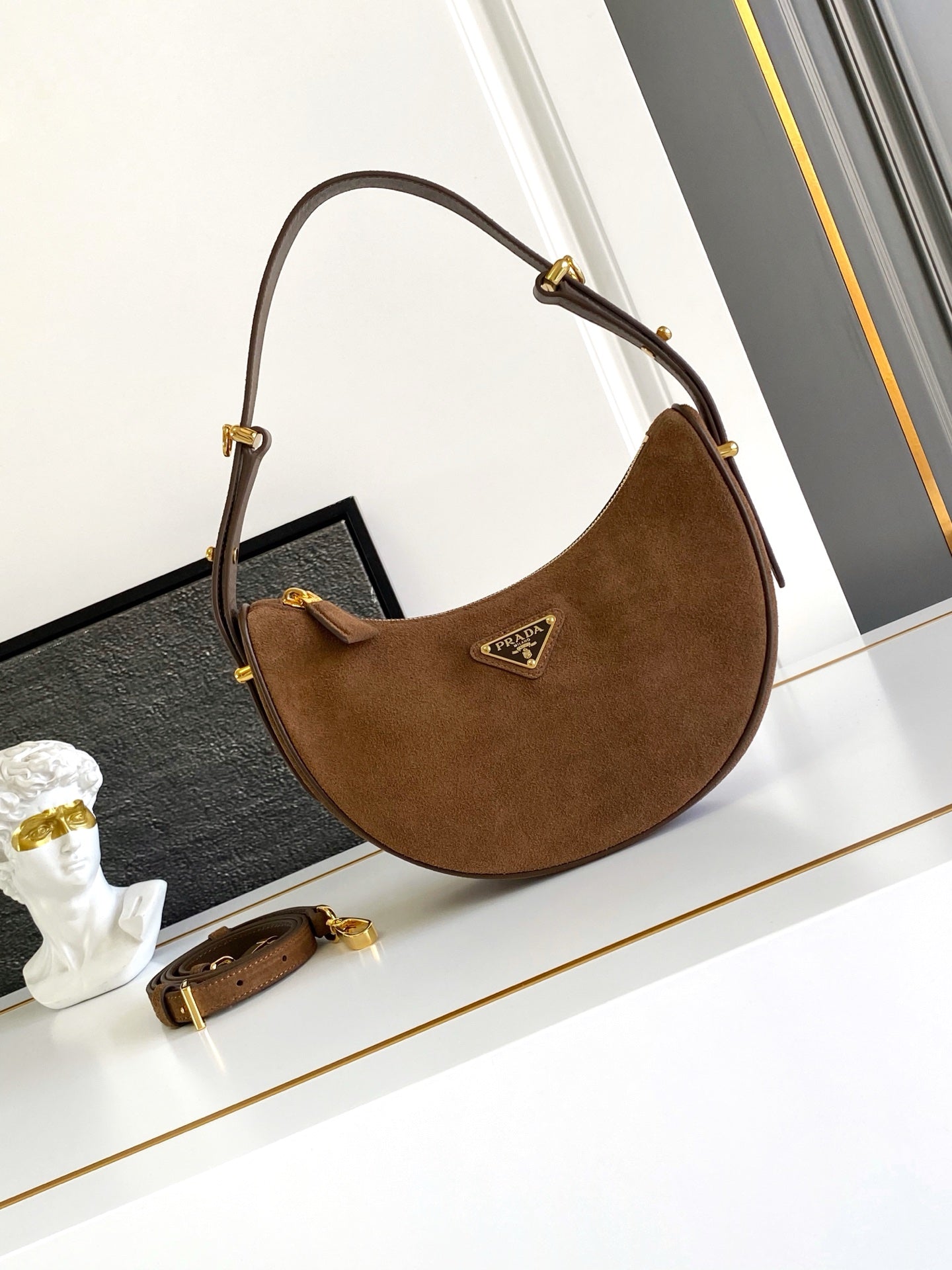 Prada Arque Hobo Bag – Tobacco Suede