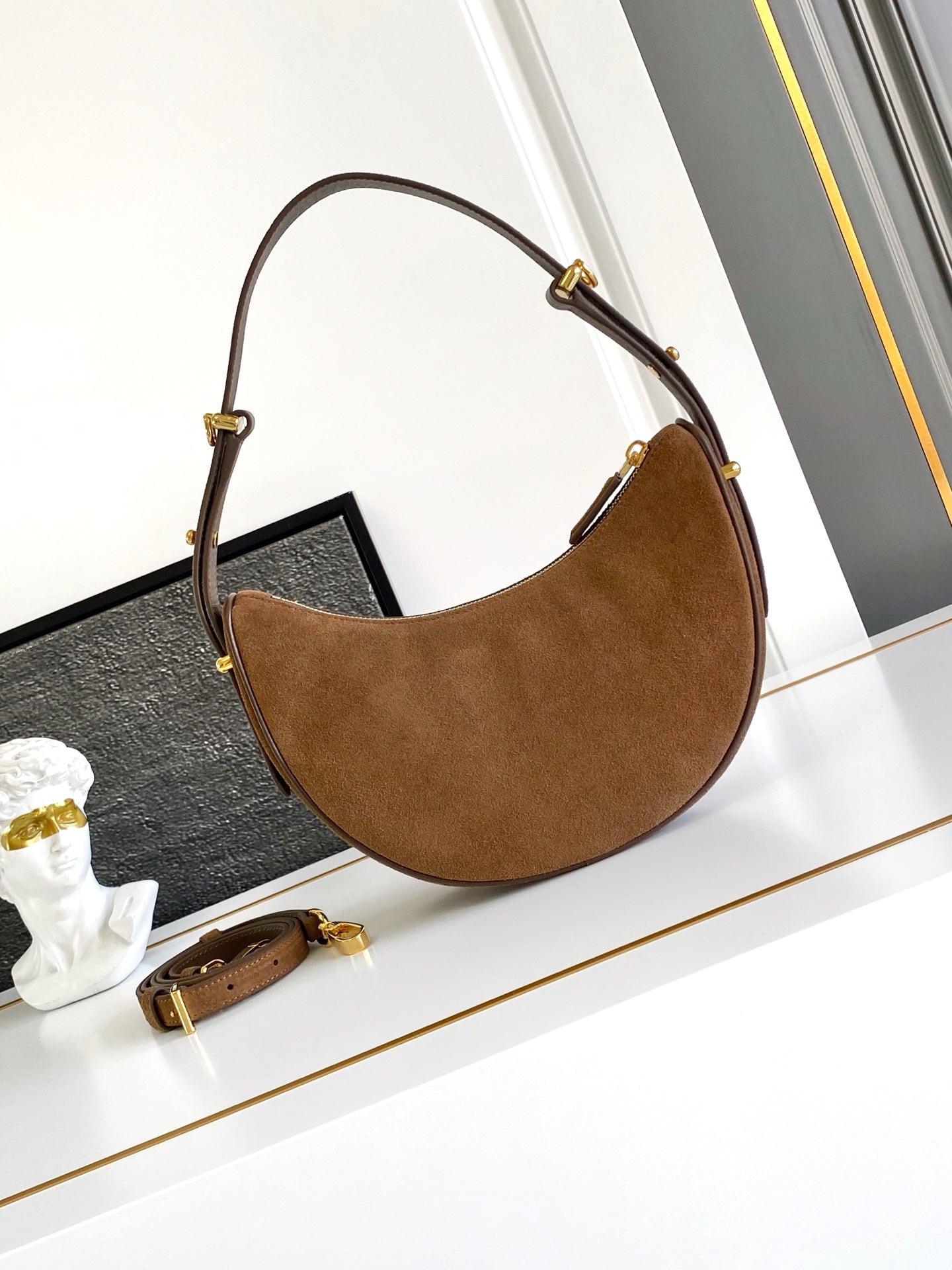 Prada Arque Hobo Bag – Tobacco Suede