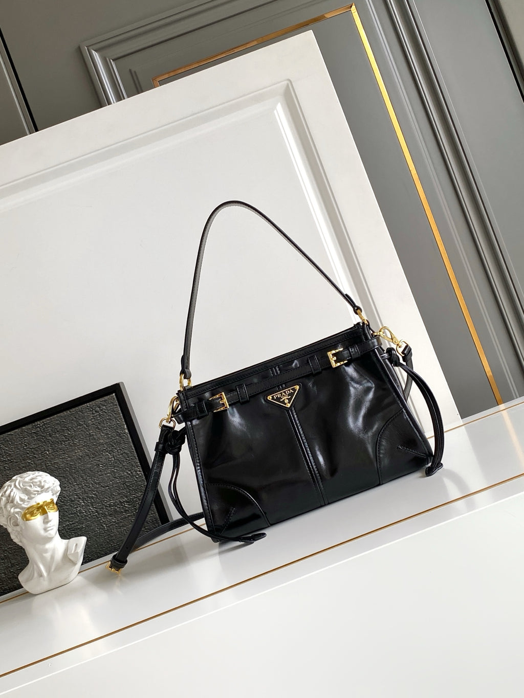 Prada Bonnie Bag – Black Glazed Leather