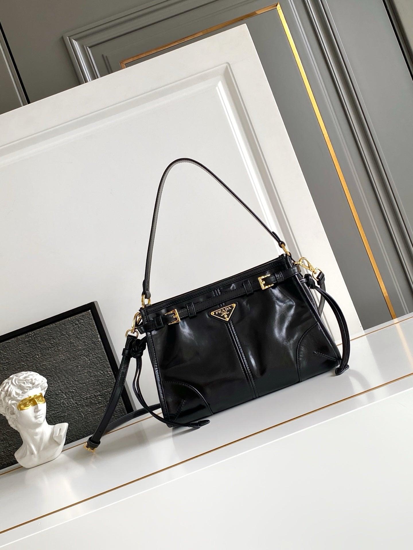 Prada Bonnie Bag – Black Glazed Leather