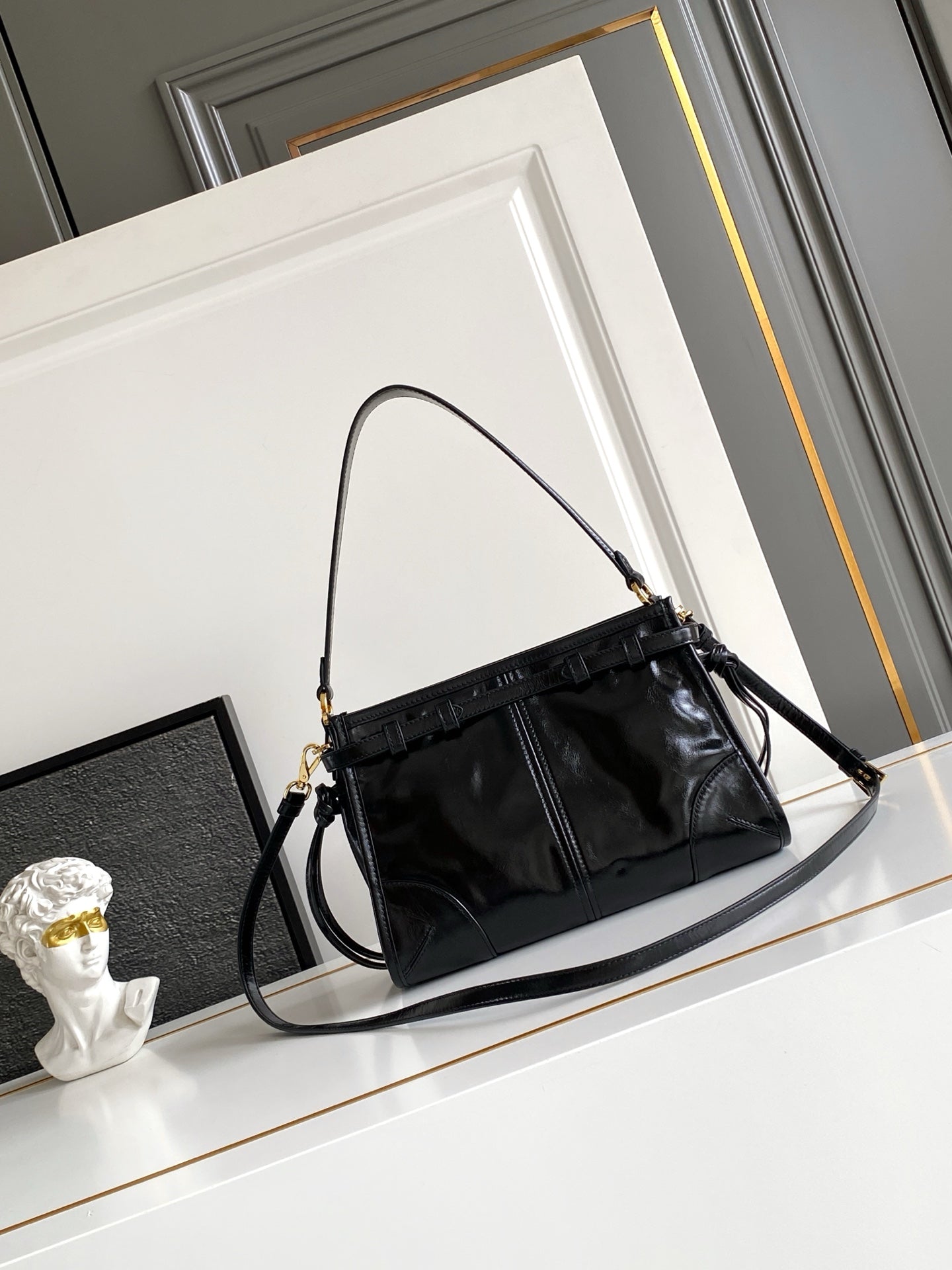 Prada Bonnie Bag – Black Glazed Leather