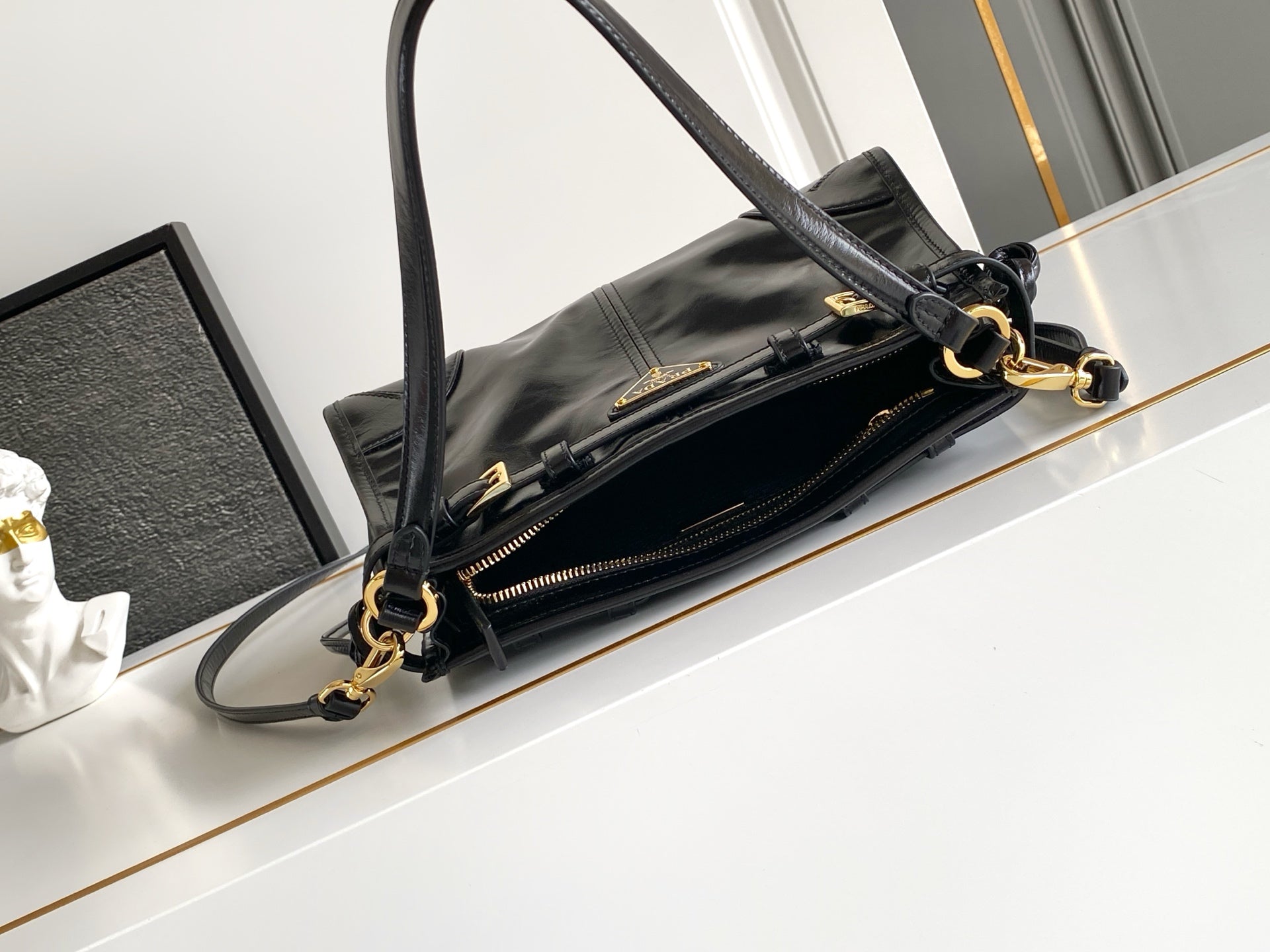 Prada Bonnie Bag – Black Glazed Leather