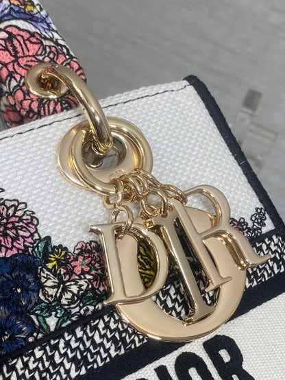 Dior Lady D-Lite Bag – Lucky Flower Embroidery (White / Multicolour)