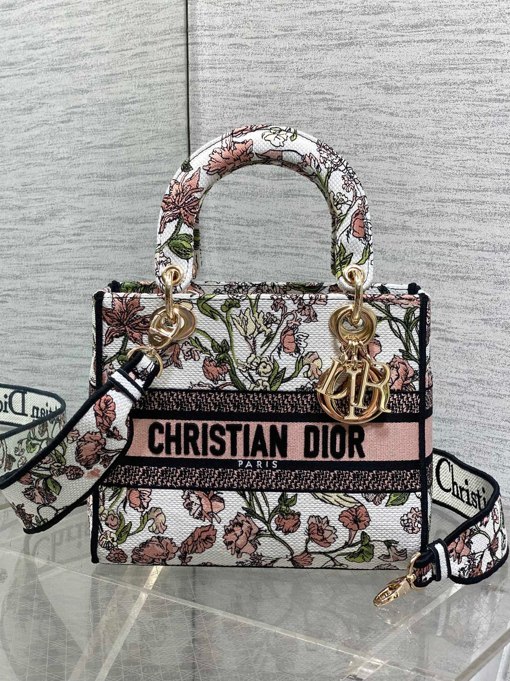 Dior Lady D-Lite Bag – Botanical Floral Embroidery (White / Pink & Green)