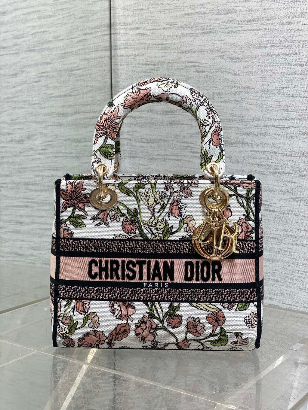 Dior Lady D-Lite Bag – Botanical Floral Embroidery (White / Pink & Green)