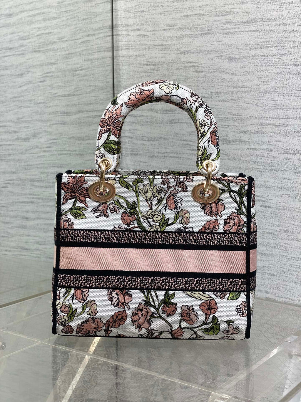 Dior Lady D-Lite Bag – Botanical Floral Embroidery (White / Pink & Green)