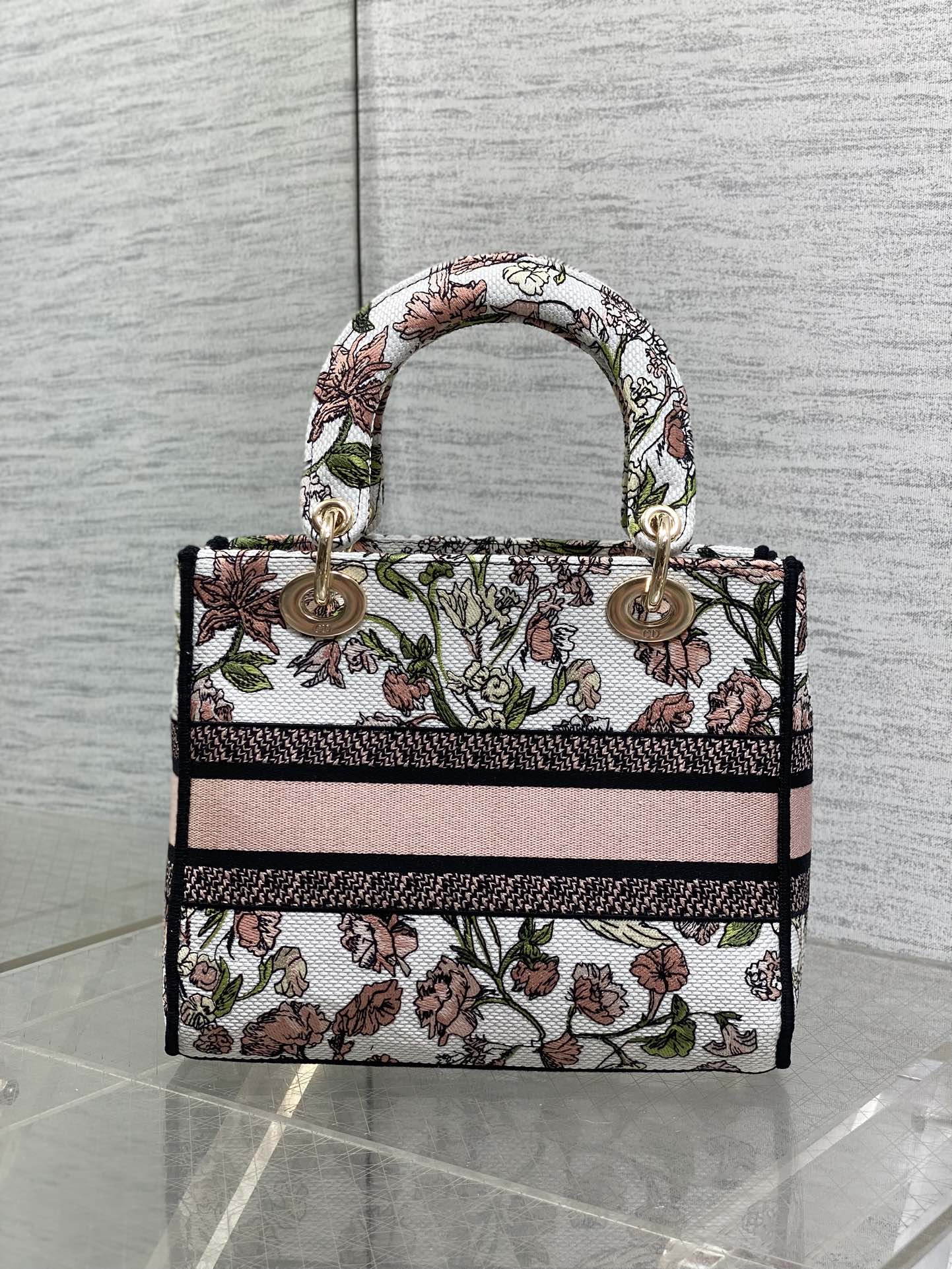 Dior Lady D-Lite Bag – Botanical Floral Embroidery (White / Pink & Green)