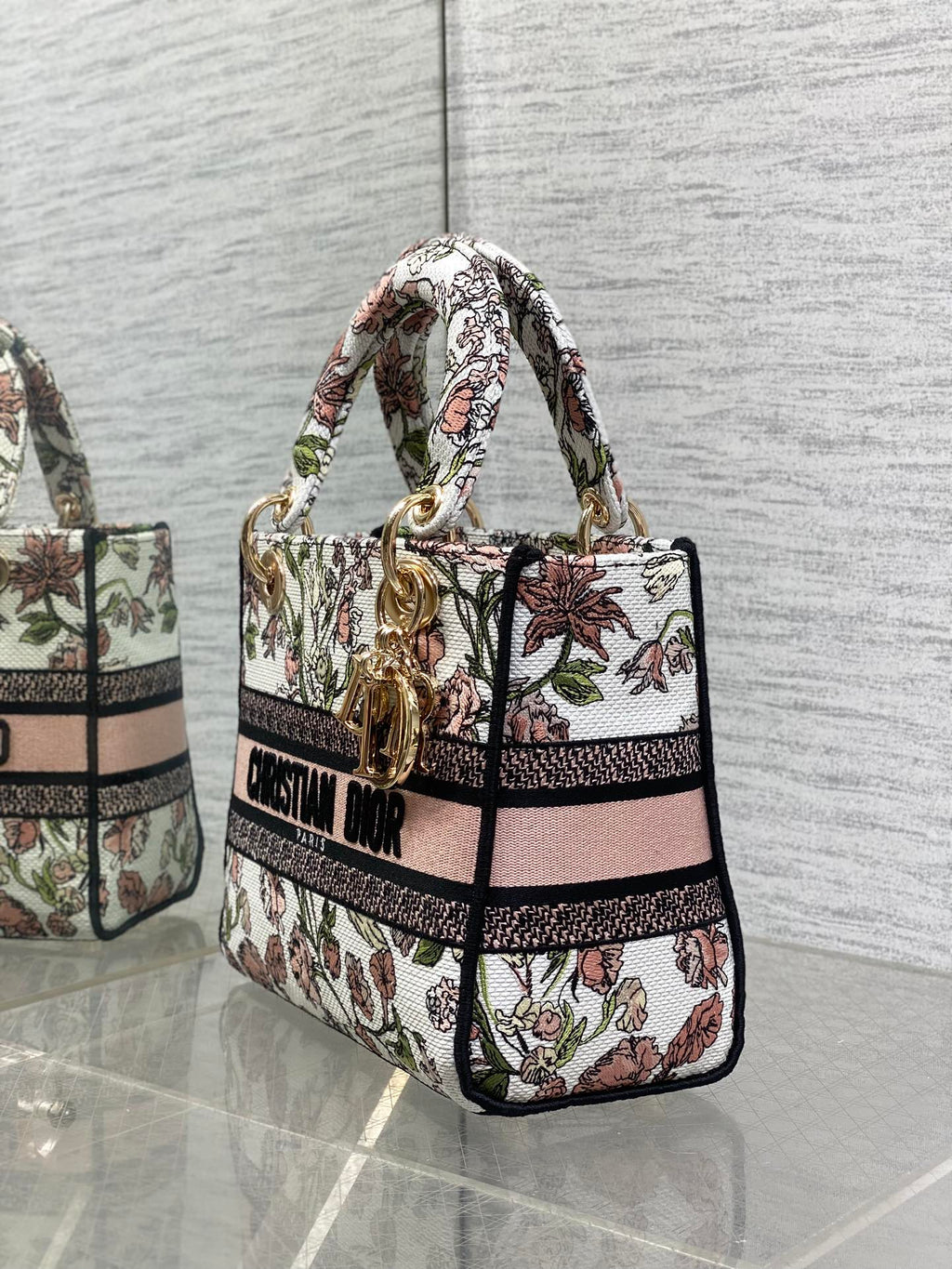 Dior Lady D-Lite Bag – Botanical Floral Embroidery (White / Pink & Green)