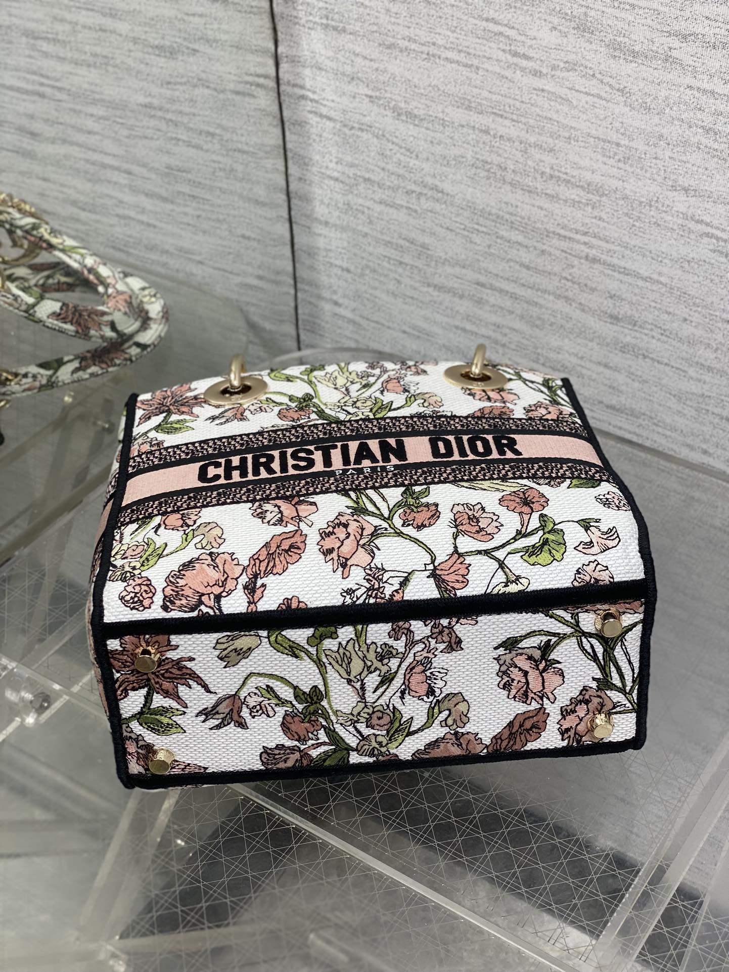 Dior Lady D-Lite Bag – Botanical Floral Embroidery (White / Pink & Green)