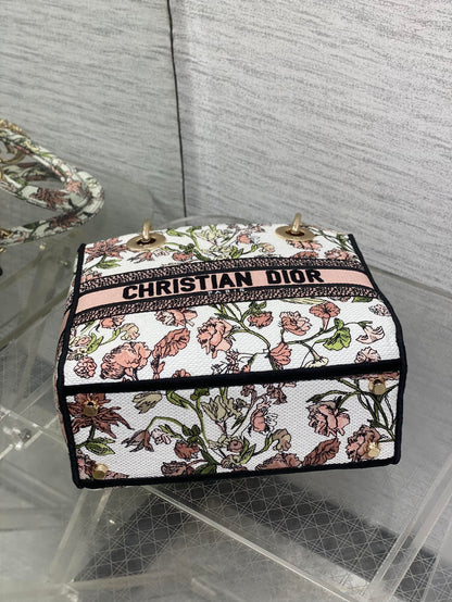 Dior Lady D-Lite Bag – Botanical Floral Embroidery (White / Pink & Green)