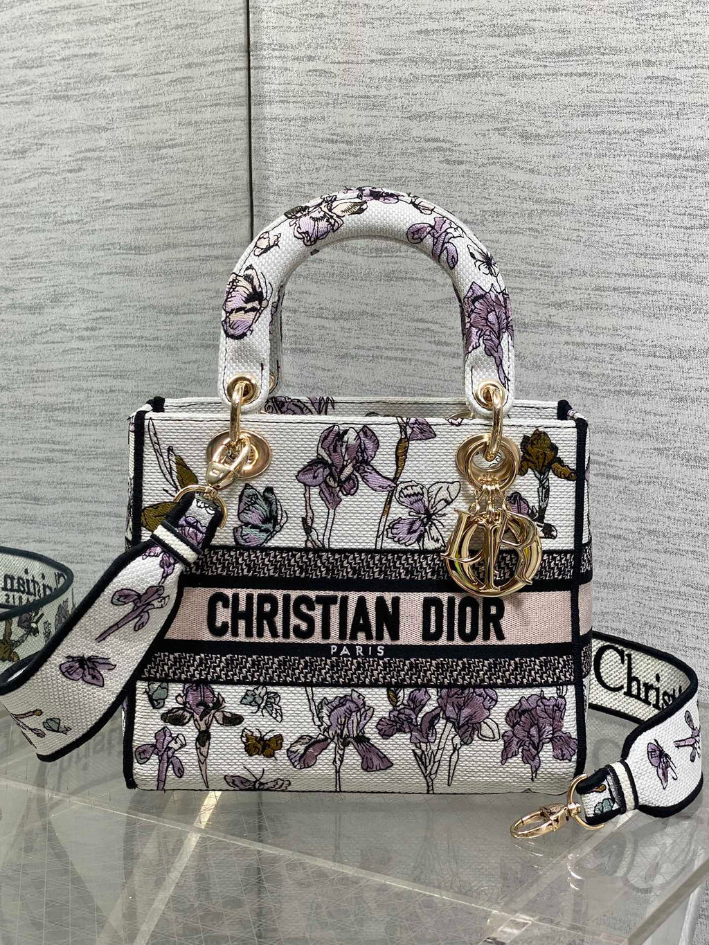 Dior Lady D-Lite Bag – Iris Garden Butterfly Embroidery (White / Lavender)
