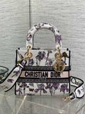 Dior Lady D-Lite Bag – Iris Garden Butterfly Embroidery (White / Lavender)