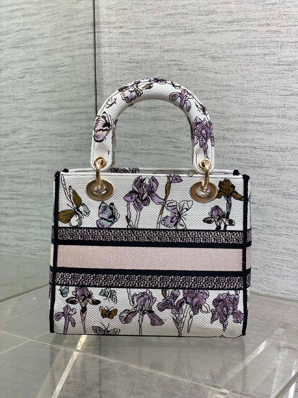 Dior Lady D-Lite Bag – Iris Garden Butterfly Embroidery (White / Lavender)