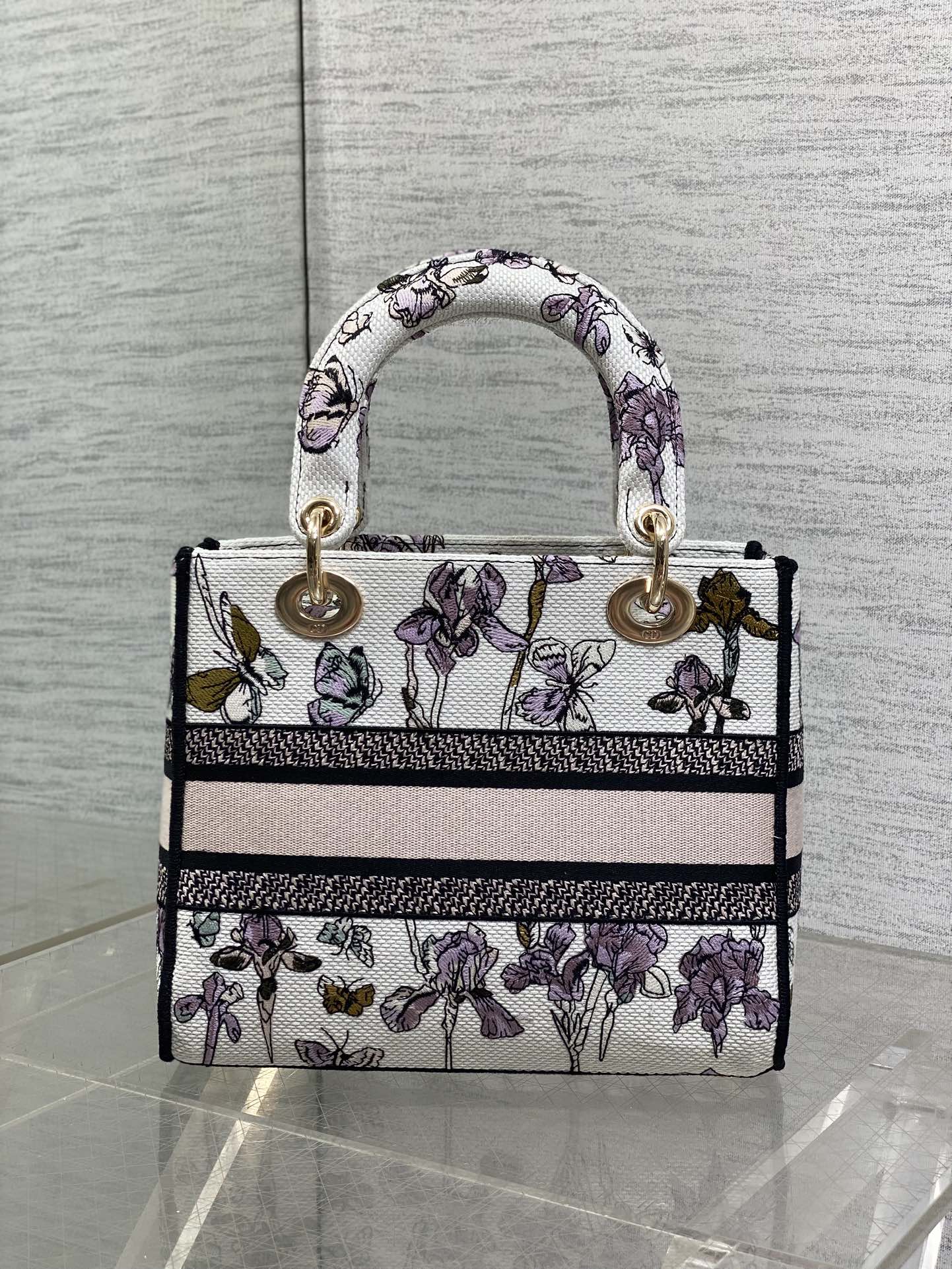 Dior Lady D-Lite Bag – Iris Garden Butterfly Embroidery (White / Lavender)