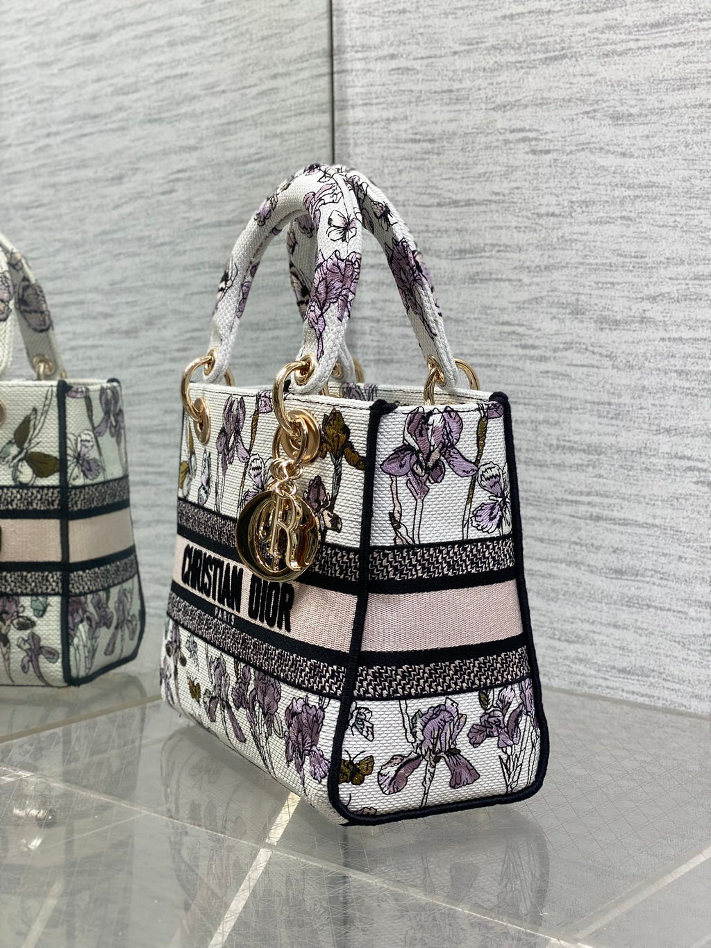 Dior Lady D-Lite Bag – Iris Garden Butterfly Embroidery (White / Lavender)
