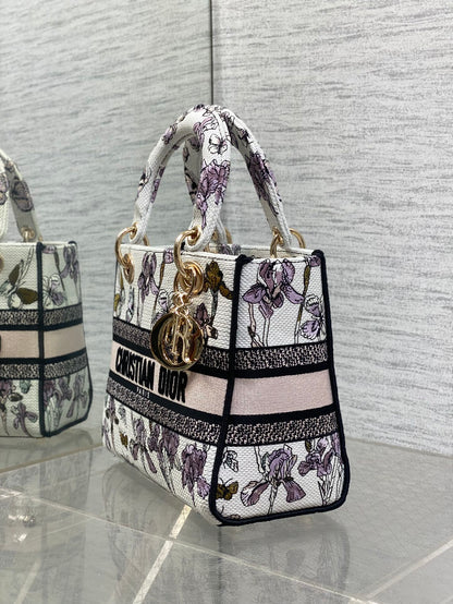 Dior Lady D-Lite Bag – Iris Garden Butterfly Embroidery (White / Lavender)