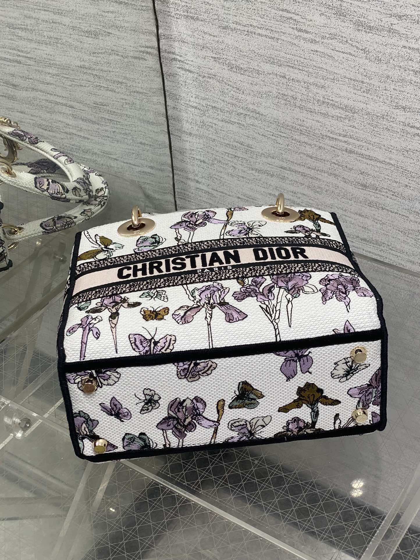 Dior Lady D-Lite Bag – Iris Garden Butterfly Embroidery (White / Lavender)
