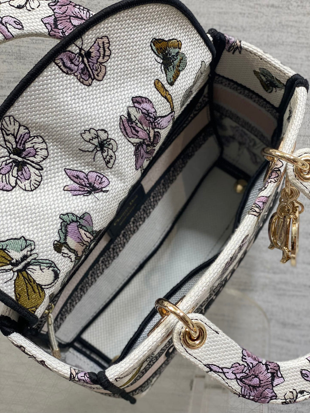 Dior Lady D-Lite Bag – Iris Garden Butterfly Embroidery (White / Lavender)