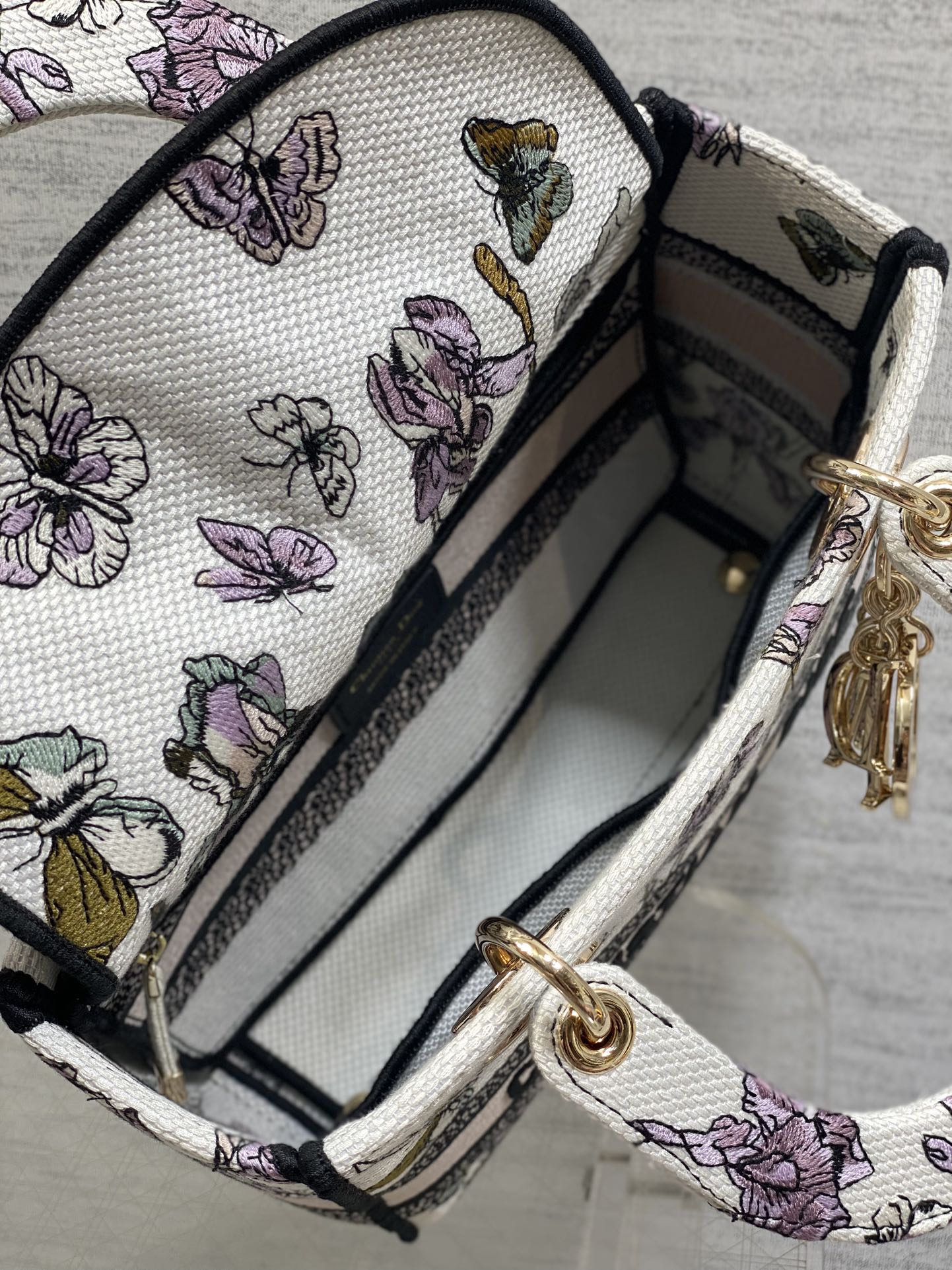 Dior Lady D-Lite Bag – Iris Garden Butterfly Embroidery (White / Lavender)