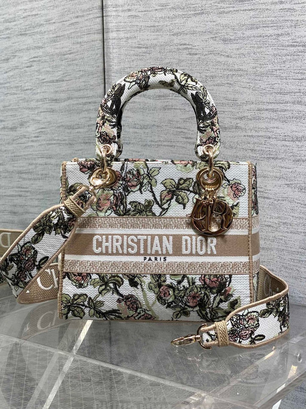 Dior Lady D-Lite Bag – Granville Rose Embroidery (Oat / Vintage Green)