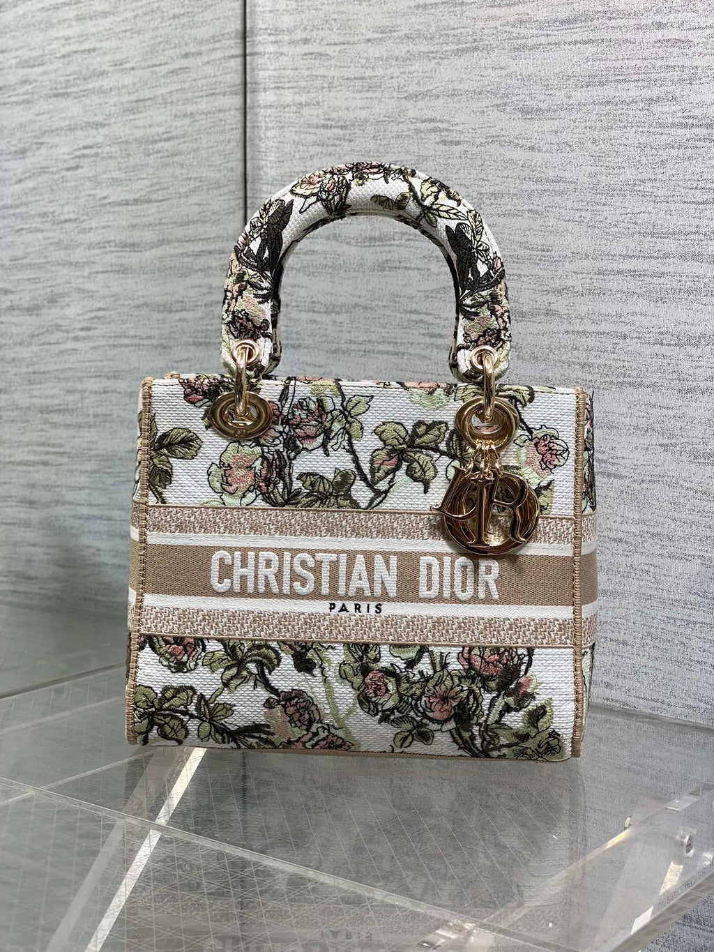 Dior Lady D-Lite Bag – Granville Rose Embroidery (Oat / Vintage Green)