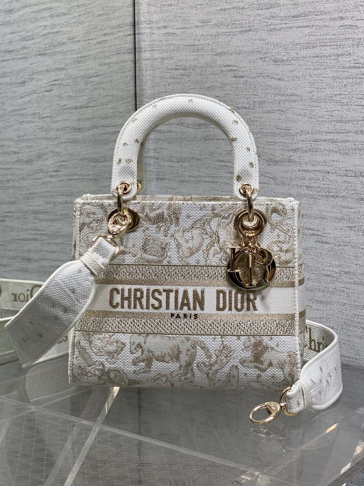 Dior Lady D-Lite Bag – Jungle Animal Constellation Embroidery (White / Gold Thread)
