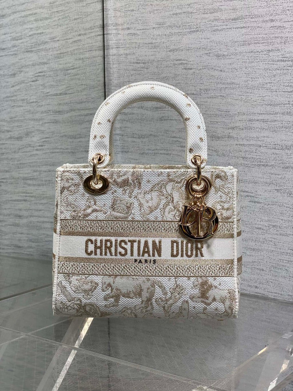 Dior Lady D-Lite Bag – Jungle Animal Constellation Embroidery (White / Gold Thread)
