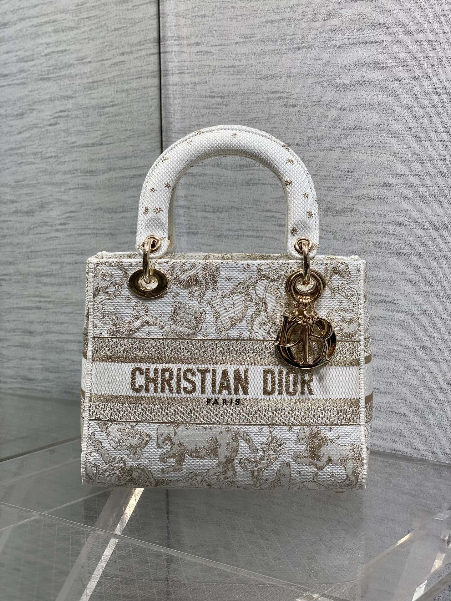 Dior Lady D-Lite Bag – Jungle Animal Constellation Embroidery (White / Gold Thread)