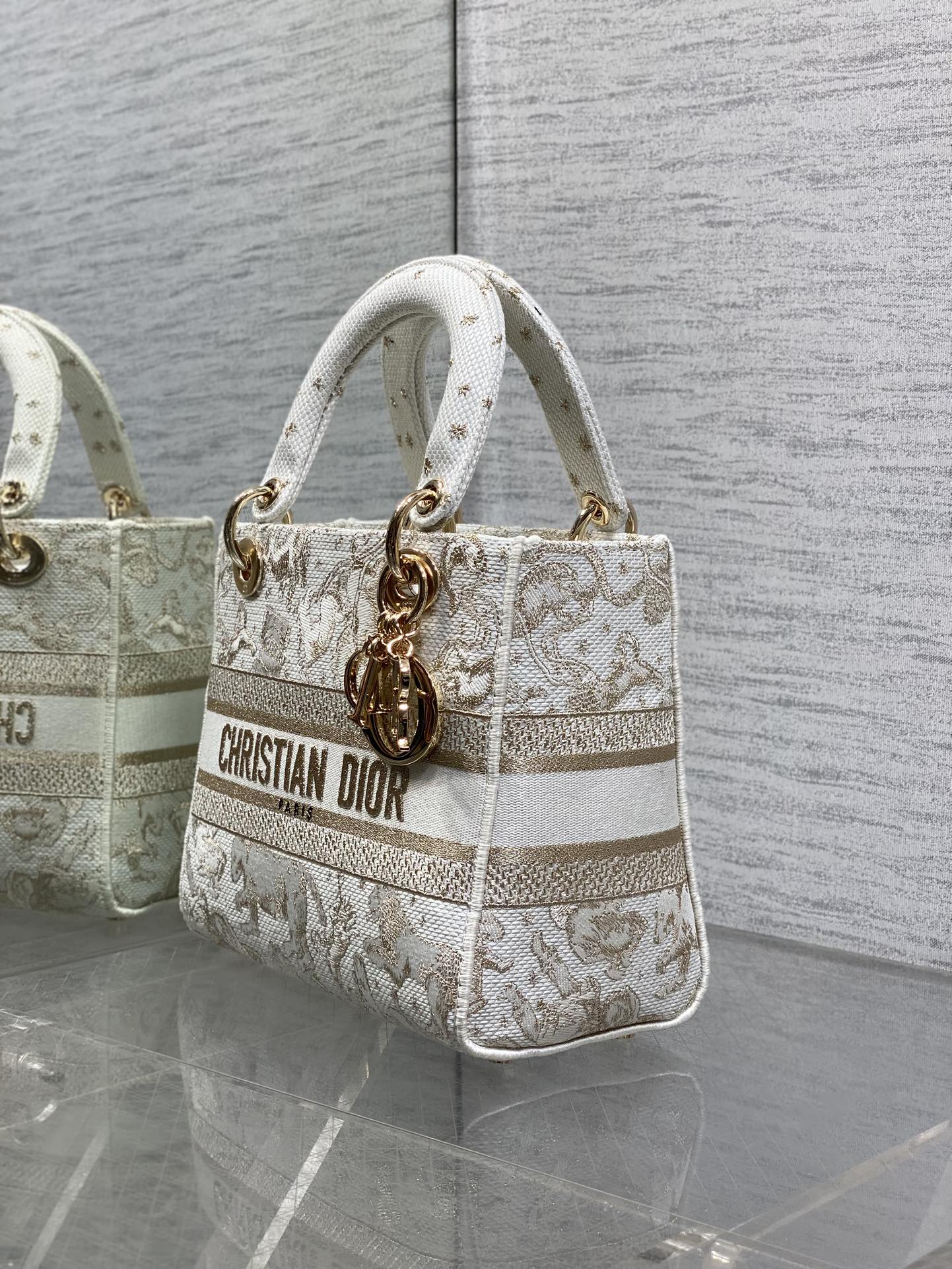 Dior Lady D-Lite Bag – Jungle Animal Constellation Embroidery (White / Gold Thread)
