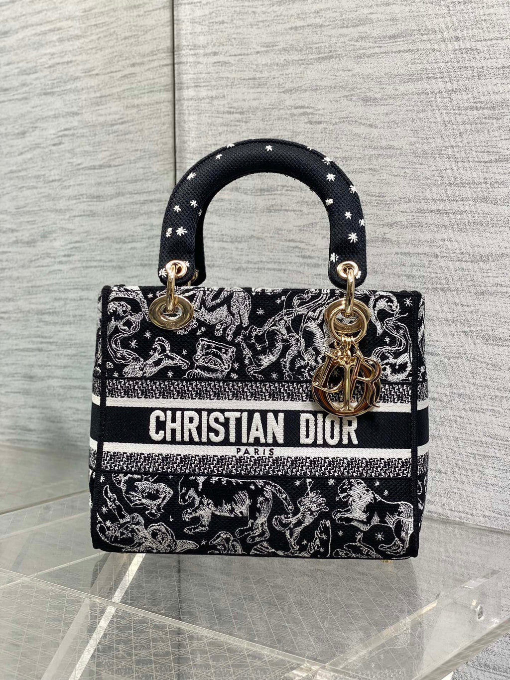 Dior Lady D-Lite Bag – Jungle Animal Constellation Embroidery (Black / White Thread)