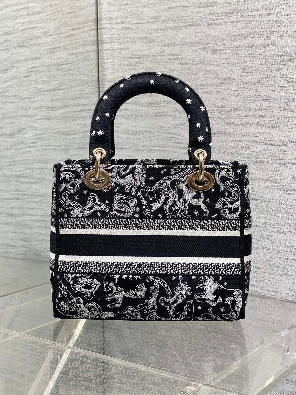 Dior Lady D-Lite Bag – Jungle Animal Constellation Embroidery (Black / White Thread)