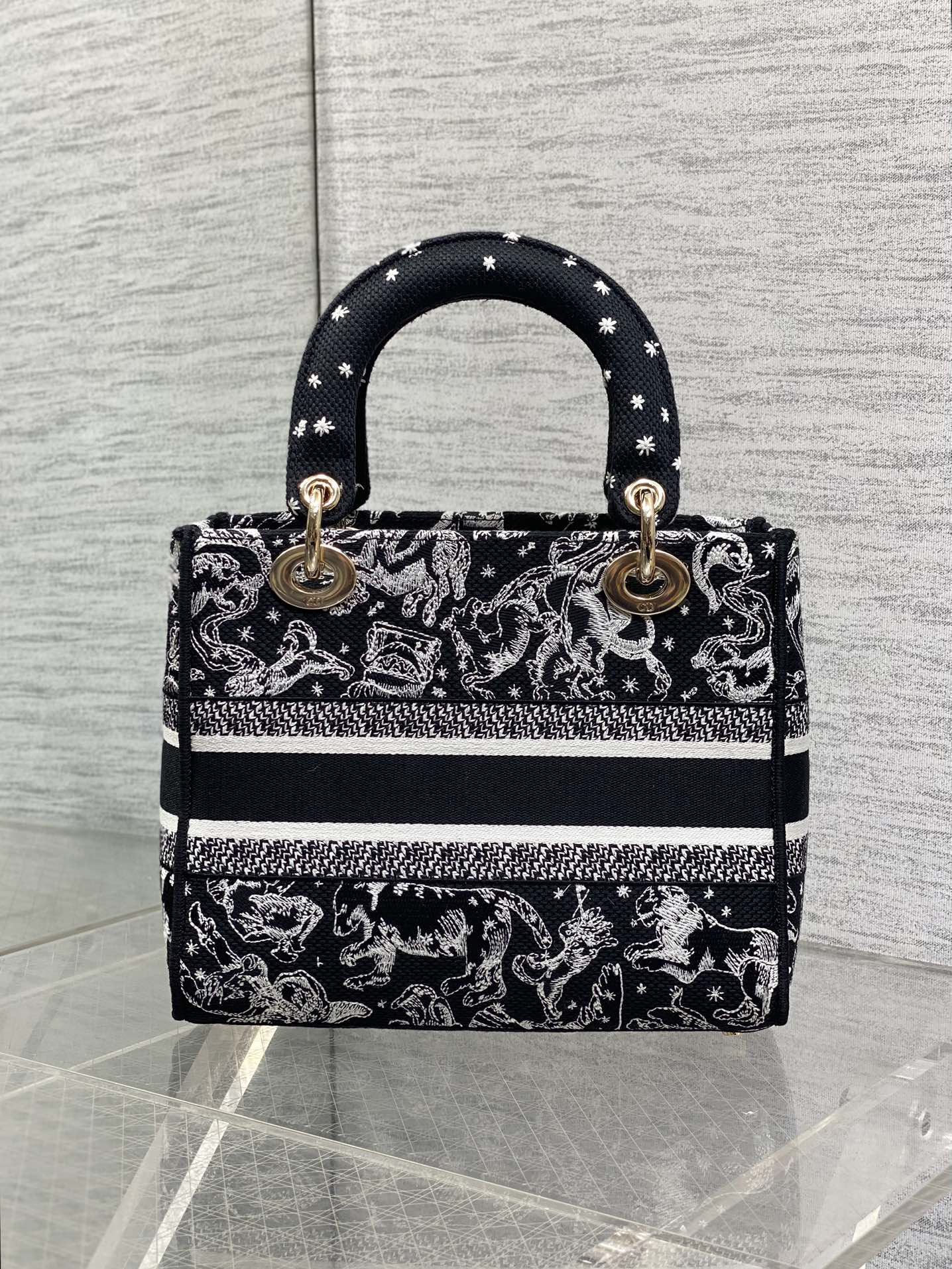 Dior Lady D-Lite Bag – Jungle Animal Constellation Embroidery (Black / White Thread)