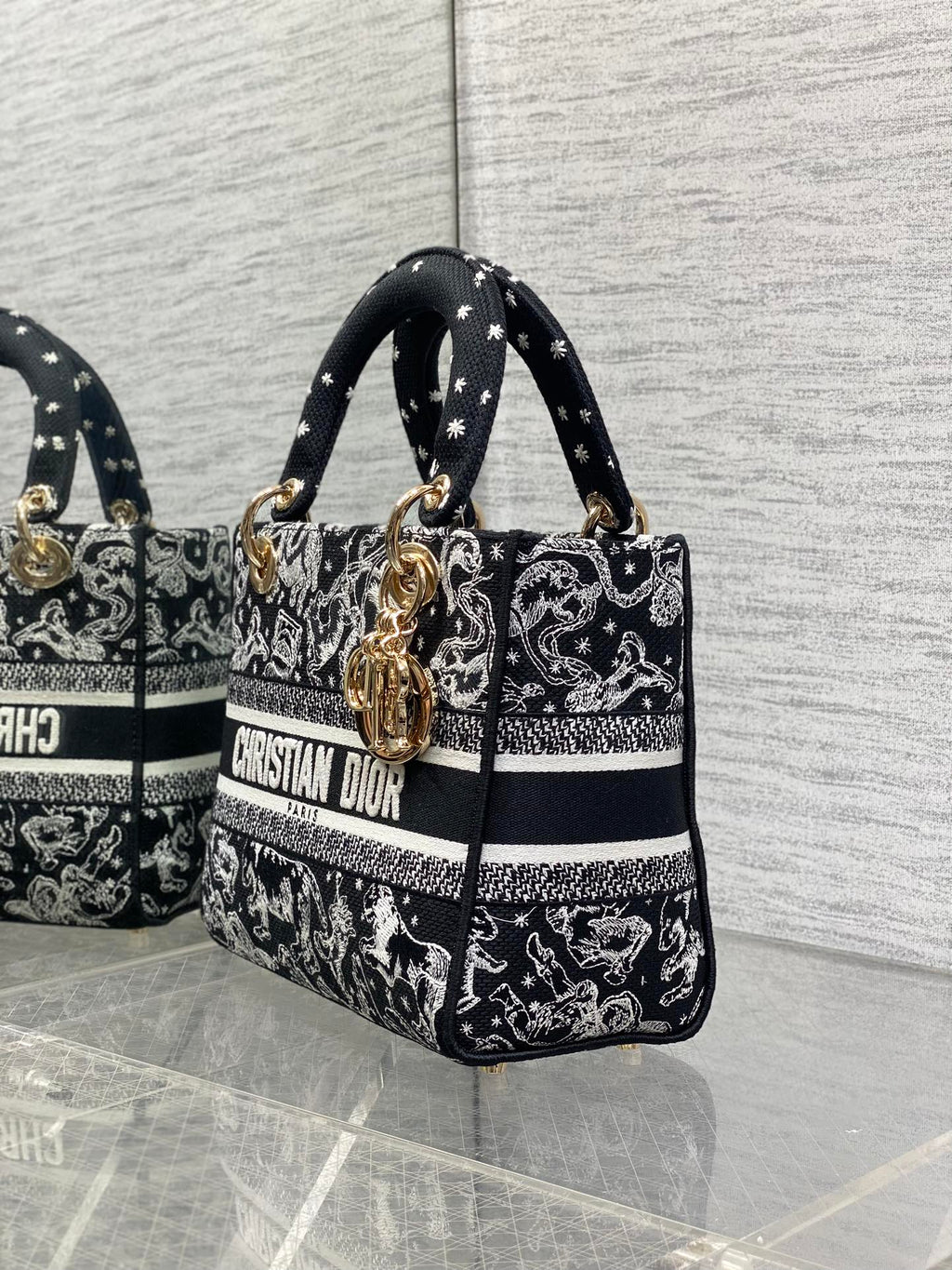 Dior Lady D-Lite Bag – Jungle Animal Constellation Embroidery (Black / White Thread)
