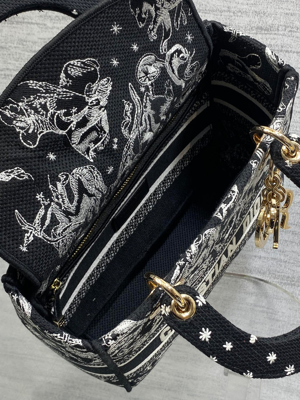 Dior Lady D-Lite Bag – Jungle Animal Constellation Embroidery (Black / White Thread)