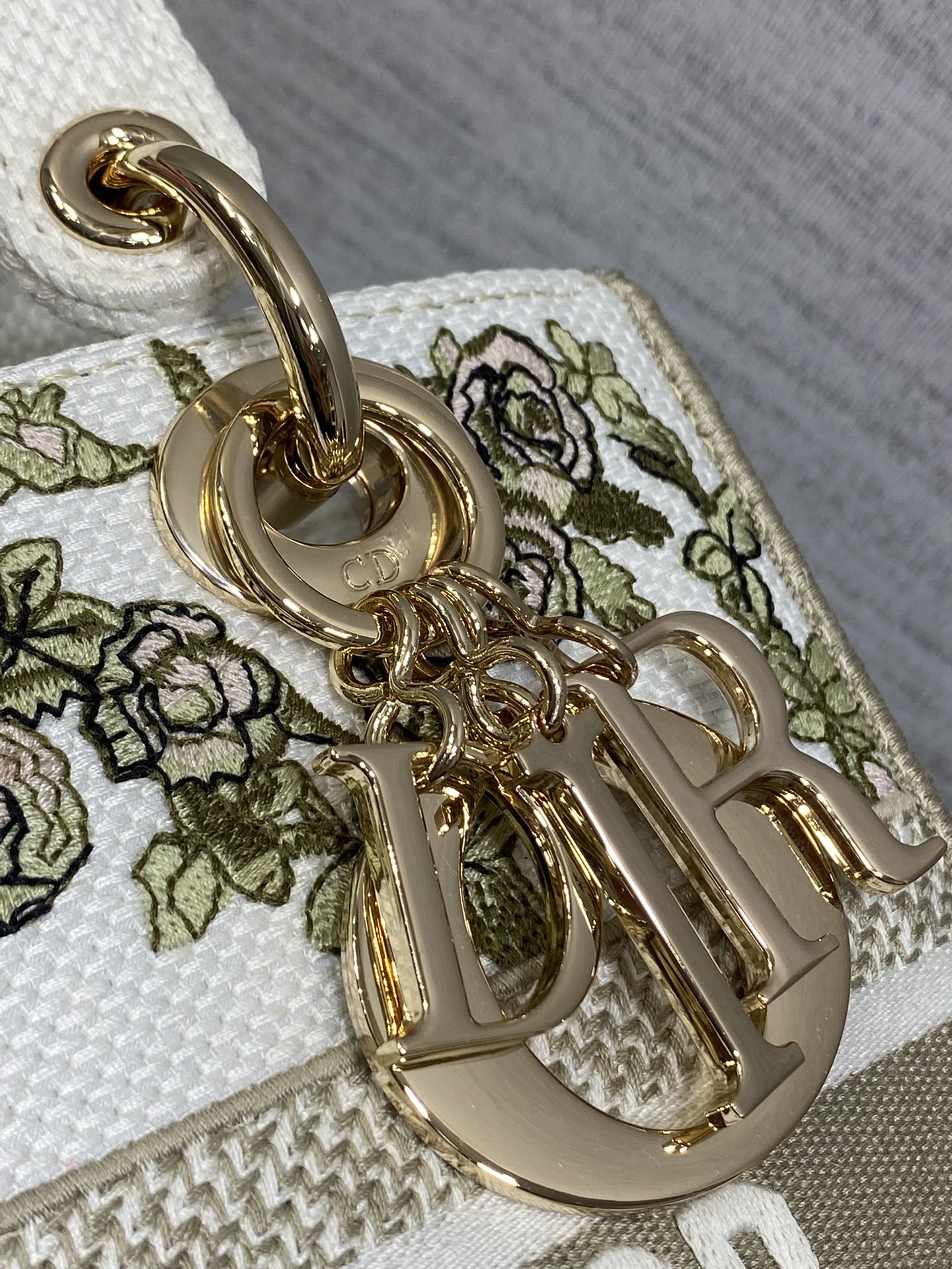 Dior Lady D-Lite Bag – Baroque Rose Vine Embroidery (White / Sage Green)