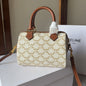 Celine Mini Boston Bag in Cream Triomphe Canvas with Tan Leather Trim and Gold Hardware