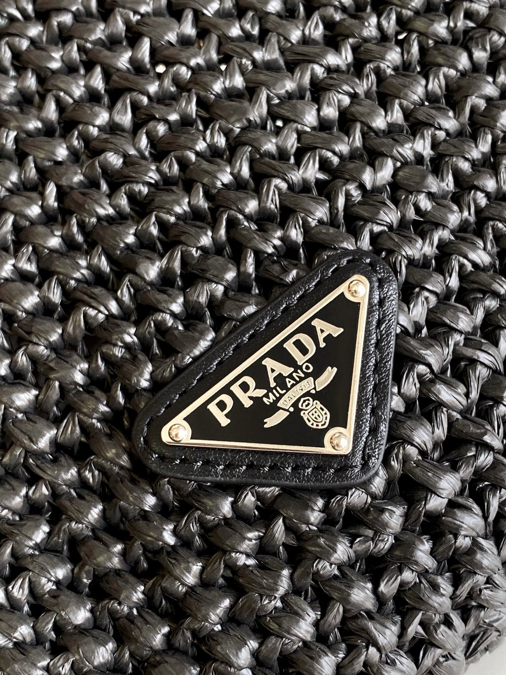 Prada Large Raffia Crochet Tote Bag with Embroidered Logo — Black