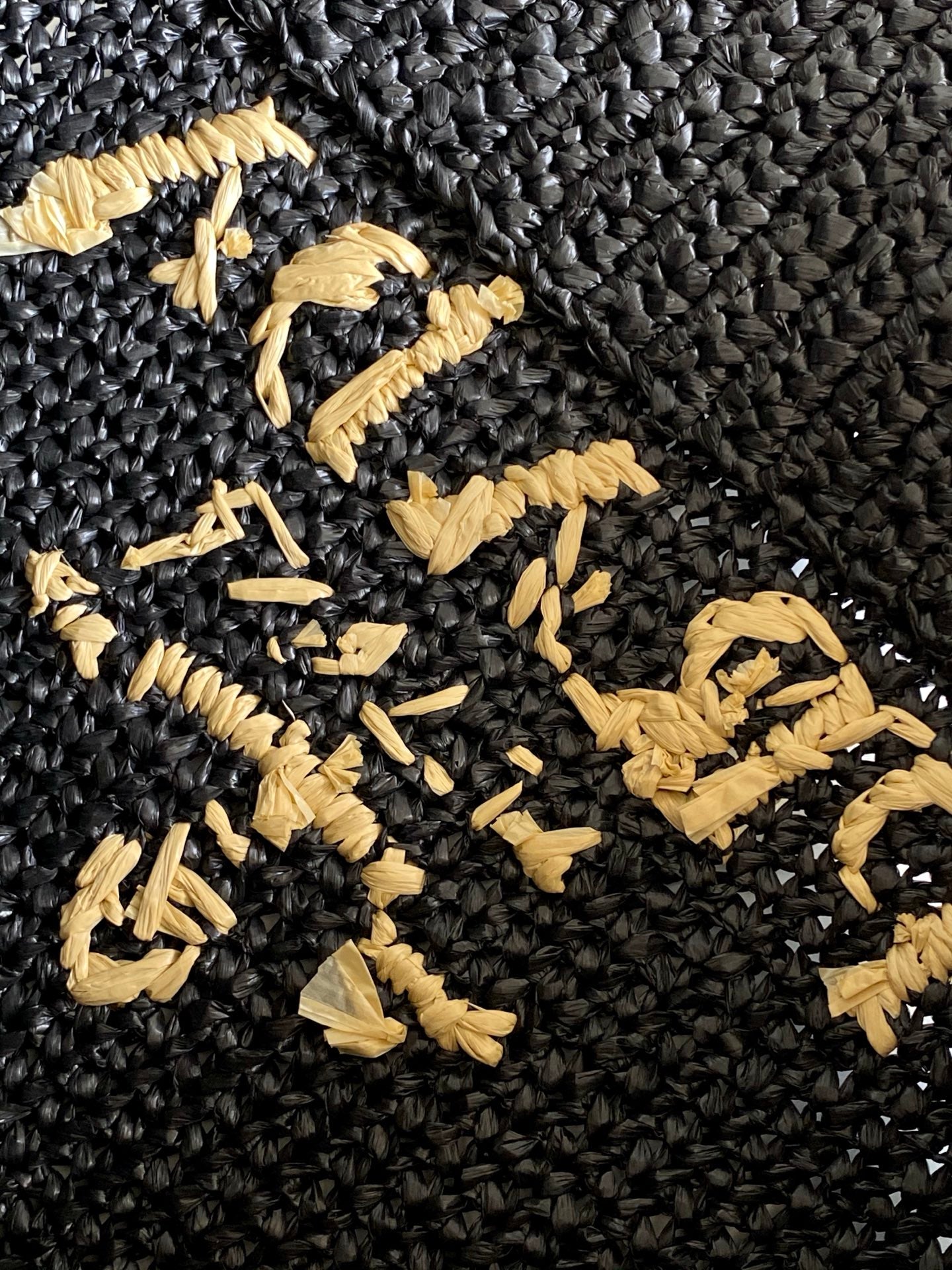 Prada Large Raffia Crochet Tote Bag with Embroidered Logo — Black