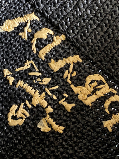 Prada Large Raffia Crochet Tote Bag with Embroidered Logo — Black