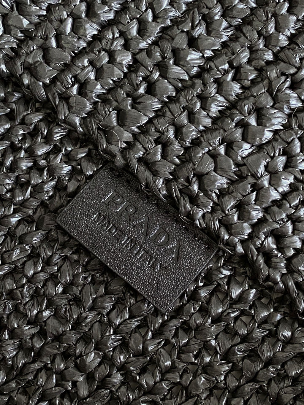Prada Large Raffia Crochet Tote Bag with Embroidered Logo — Black